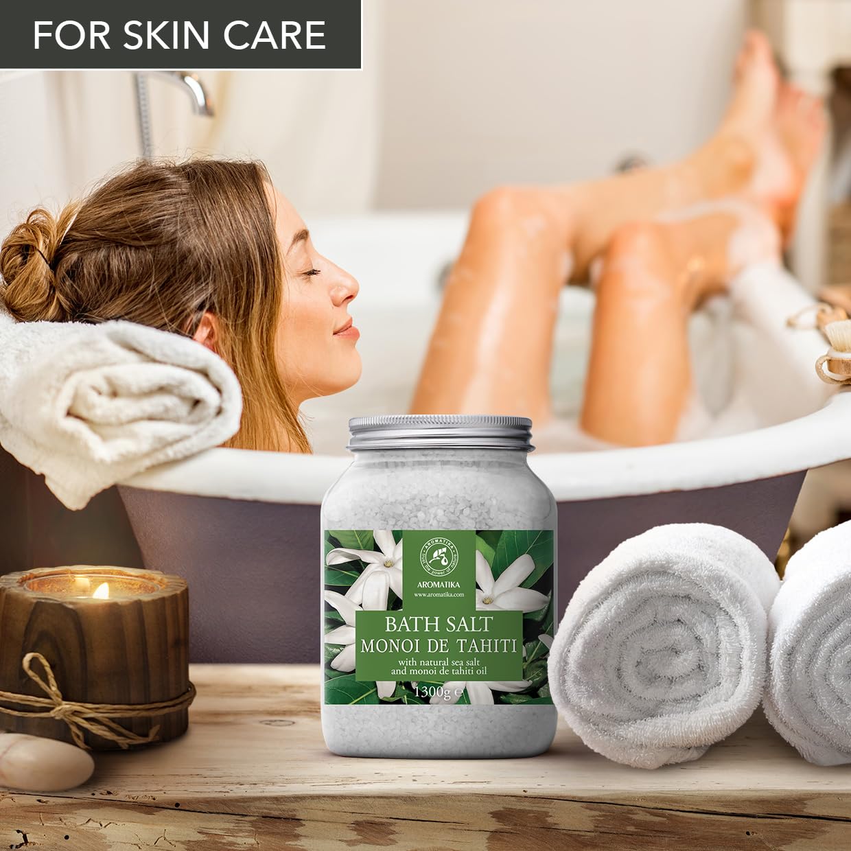 Sale da Bagno Monoi de Tahiti 1300g - Sali Marini da Bagno con Burro di Cocco Naturale & Estratto di Fiori di Gardenia - Bagno Rilassante - Buon Sonno - Sali da Bagno Aromaterapici