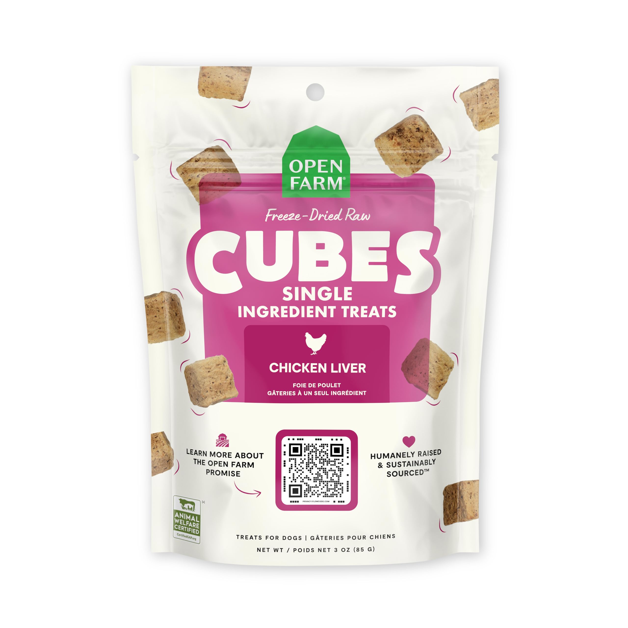 Cubes, Freeze-Dried Raw, Single Ingredient Dog Treats, Chicken Liver, 3oz Pouch