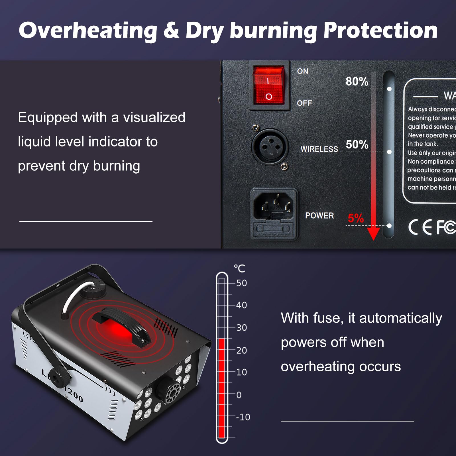 1200W Fog Machine Halloween Outdoor with 18 LED Lights 6000CFM Smoke Machine Fog Indoor with Remote for Wedding Party DJ Disco Stage