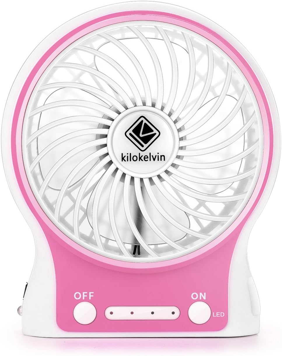 Letton Portable Mini USB Fan Rechargeable Battery with 3 Speed LED Light for Home -Pink
