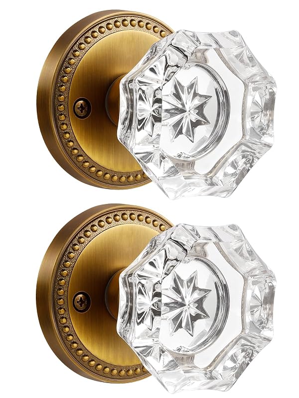 SORWDUERM Antique Brass Door Knobs Crystal Door Knob Passage Door Knobs Glass Interior Door Knob for Hall and Closet 2 Pack by SORWDUERM - Used condition - US$62.08