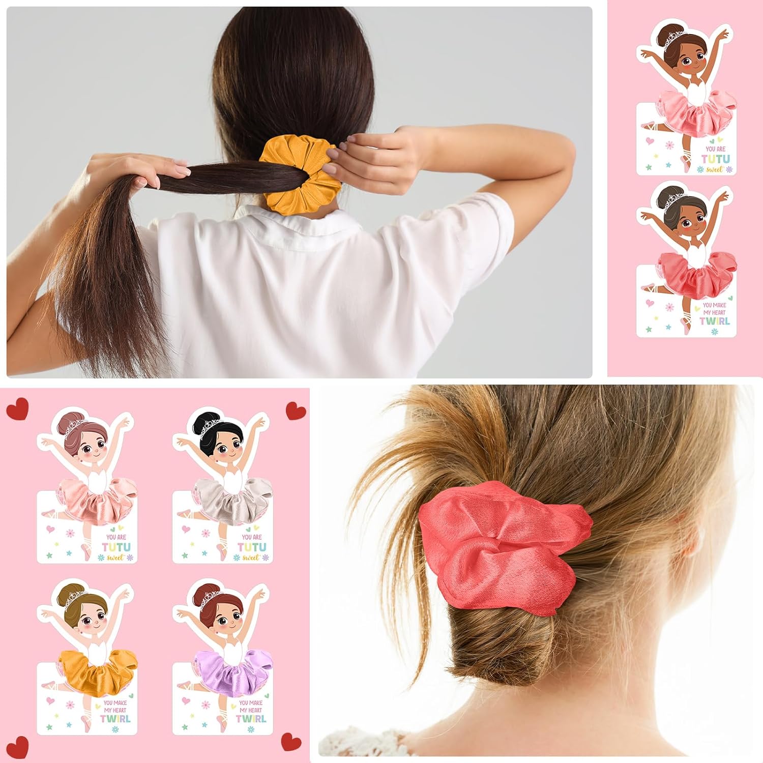 54 Sets Valentines Day Gifts for Kids Ballerina Cards with Hair Scrunchies Bulk Valentines Exchange Gifts for Classroom Ballet Recital Gift for Goodie Bag Stuffers Birthday Party Favors(Tutu)