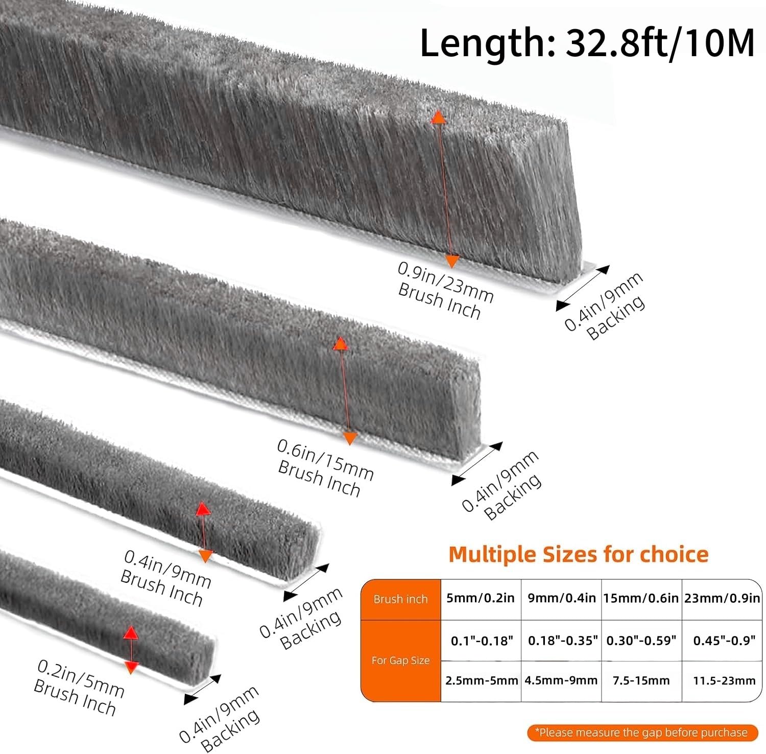 Guarnizione a spazzola autoadesiva, 10 m, 9 mm (larghezza) x 5 mm (diametro), paraspifferi per porte, finestre, pennelli, nastro sigillante grigio