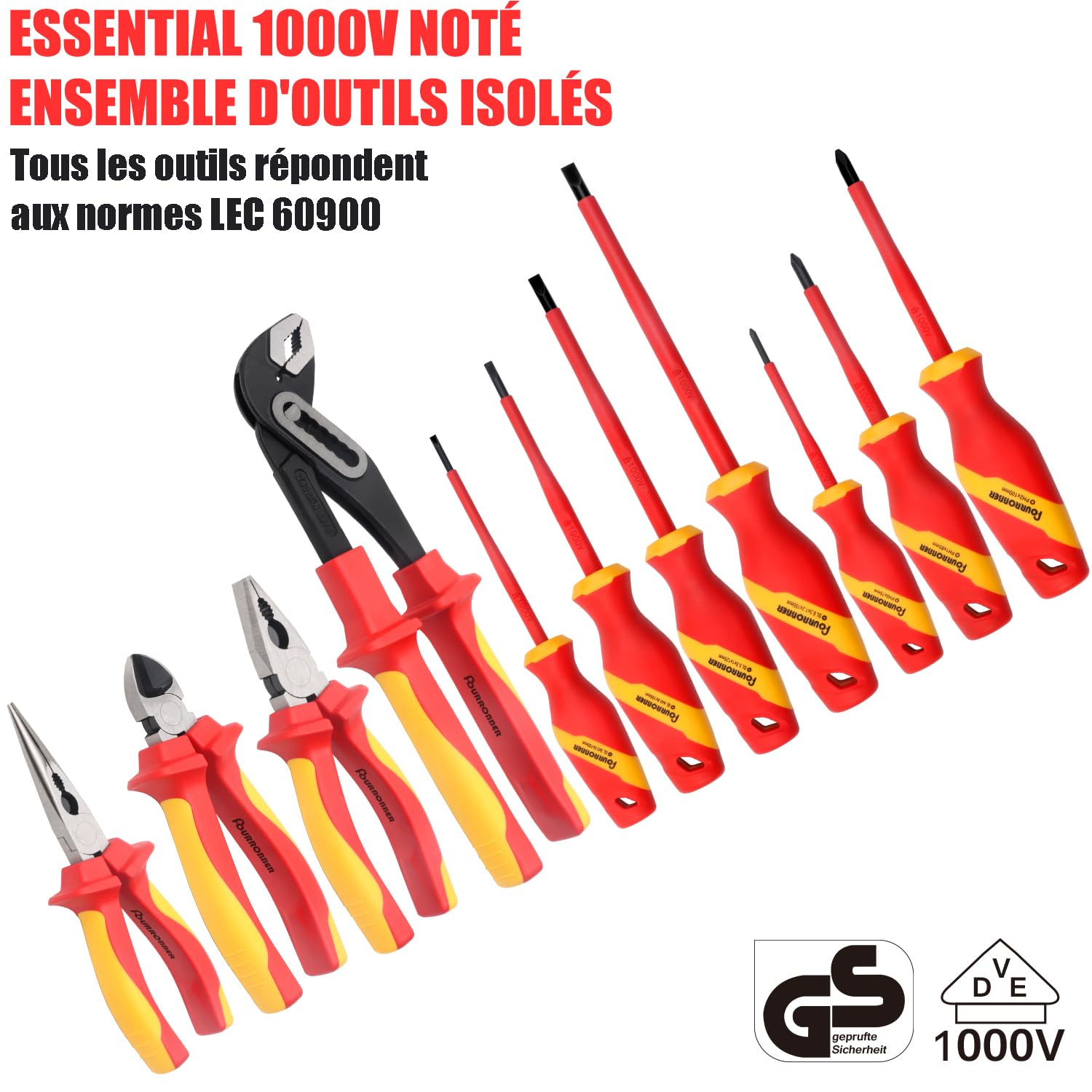 Set di cacciaviti e pinze isolati,Kit di cacciaviti elettrici isolati da 1000 V con tester di tensione, Elettricista Magnetico Phillips Slot Cacciavite