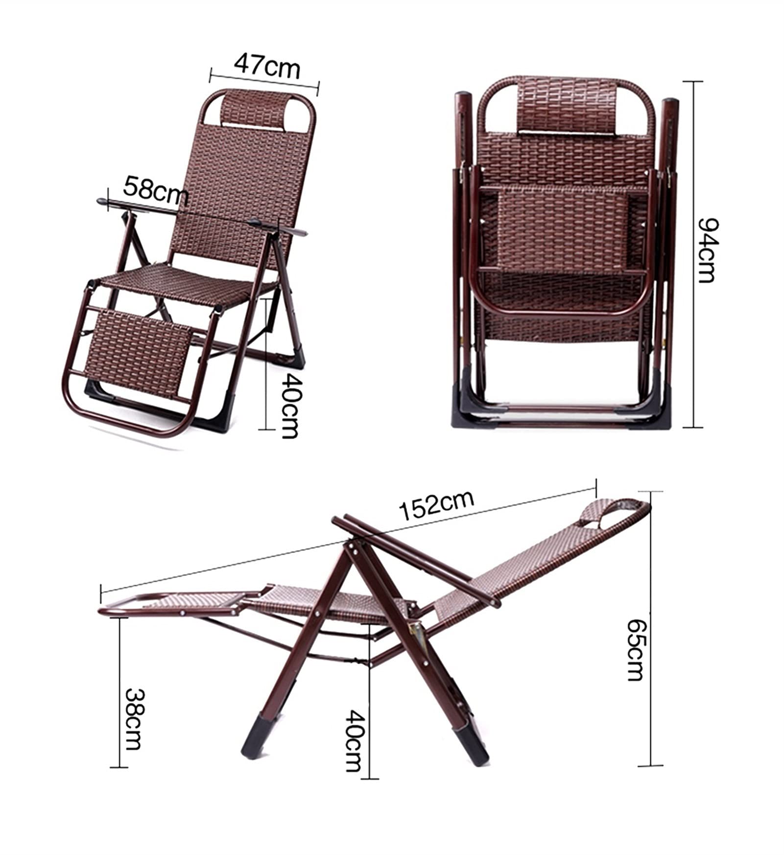 sdneNest Sedia a sdraio da spiaggia, reclinabile, lettino, per giardino e campeggio all'aperto, utilizzabile per esterni, interni, picnic, pesca, tempo libero, ecc. Marrone, 152 x 47 cm