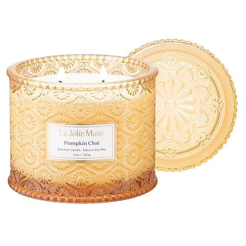 LA JOLIE MUSE Pumpkin Candle, Fall Candles for Home Scented, Large 2-Wick Soy Candles, Luxury Jar Candle Gifts for Women & Men, 60 Hours Long Burning, Pumpkin Chai, 12oz - Pumpkin Chai