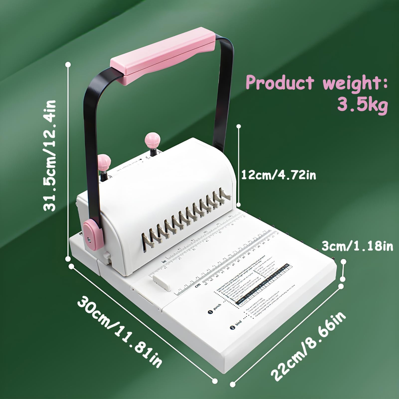 Máquina de encuadernación de doble bobina, perforadora manual con 50 peines, capacidad de perforación, 20 hojas, regla extendida, ajuste de anillo de presión, carpeta de libros en espiral para