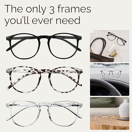 Miniatura 6 de IBOANN - Lentes con filtro de luz azul para mujeres y hombres, paquete de 3 unidades, armazón redonda estilo retro a la moda, lentes falsos vintage