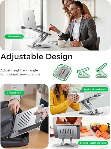 Miniatura 6 de MAGIC JOHN Soporte ajustable para laptop para escritorio, soporte elevador plegable giratorio de 360, diseño ergonómico, soporte para computadora