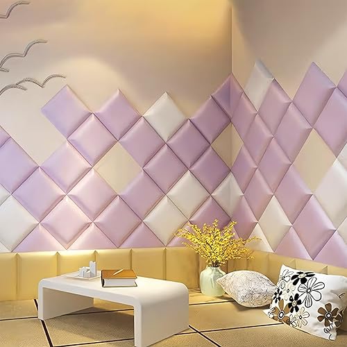Miniatura 4 de Acolchado de pared para niños, paneles tapizados de cabecero despegar y pegar de 11.8 x 11.8 pies, decoración de guardería, calcomanías de pared 3D