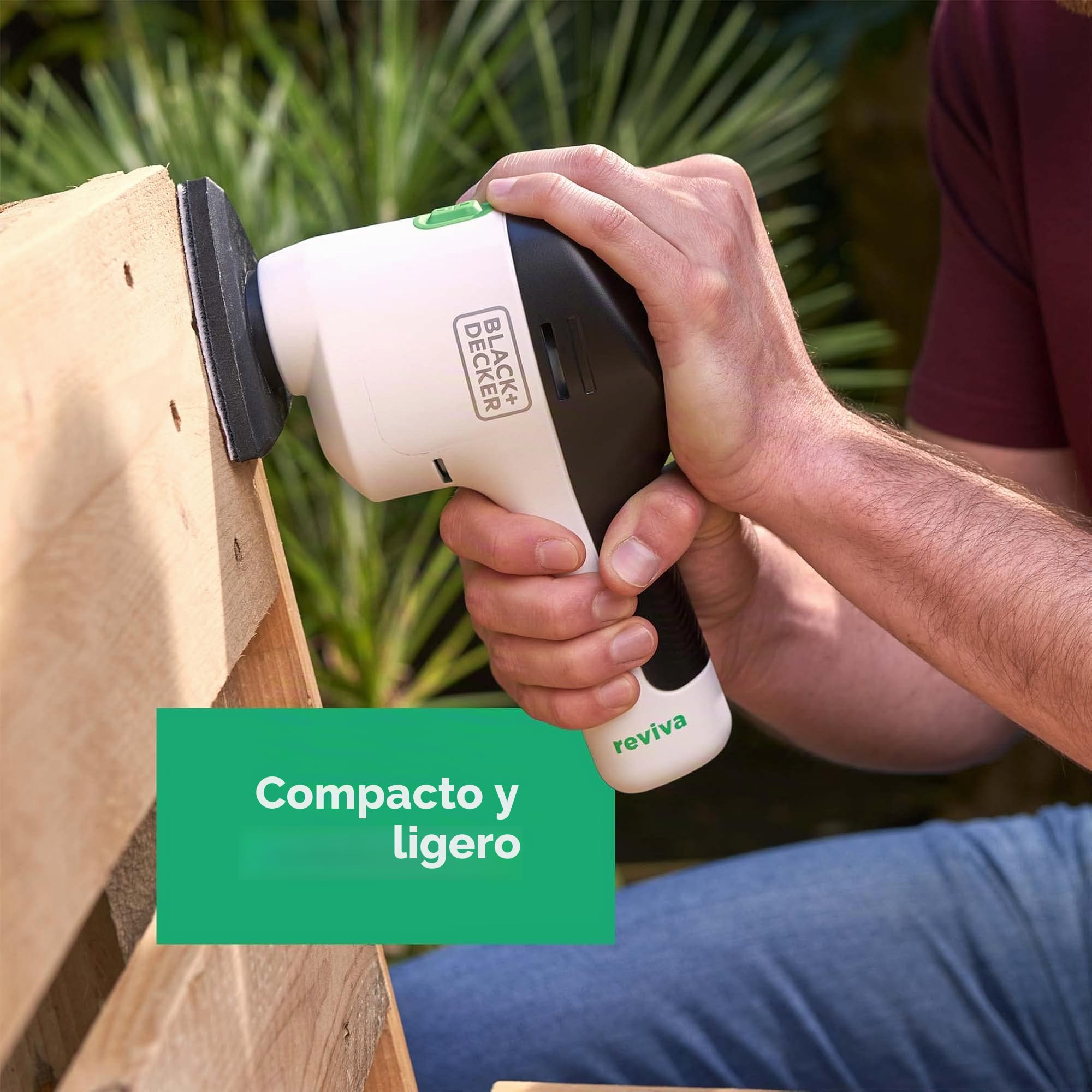 BLACK+DECKER Reviva - Lijadora inalámbrica ecológica de 12 V hecha de 50% material reciclado para toques finales a necesidades de bricolaje, REVDS12C-GB