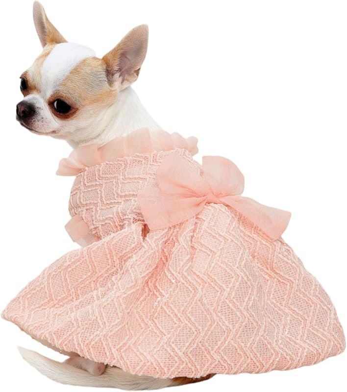 Vestido para Cachorros e Gatos Pequenos Kuoser com Laço Rosa, Tamanho S