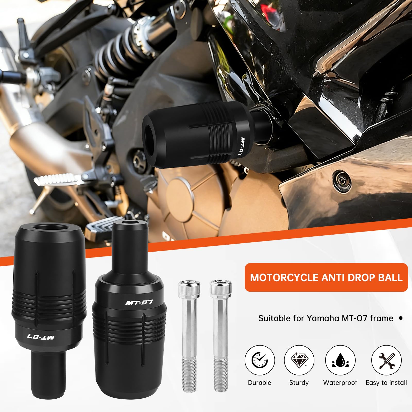 EXLECO Sturzschutz Motorrad Zubehör kompatibel mit Yamaha MT-10, MT-07, R1, R1M, XSR700, Sturzpads Rahmen Kraftstofftank Anti-Crash-Schutz Schwarz