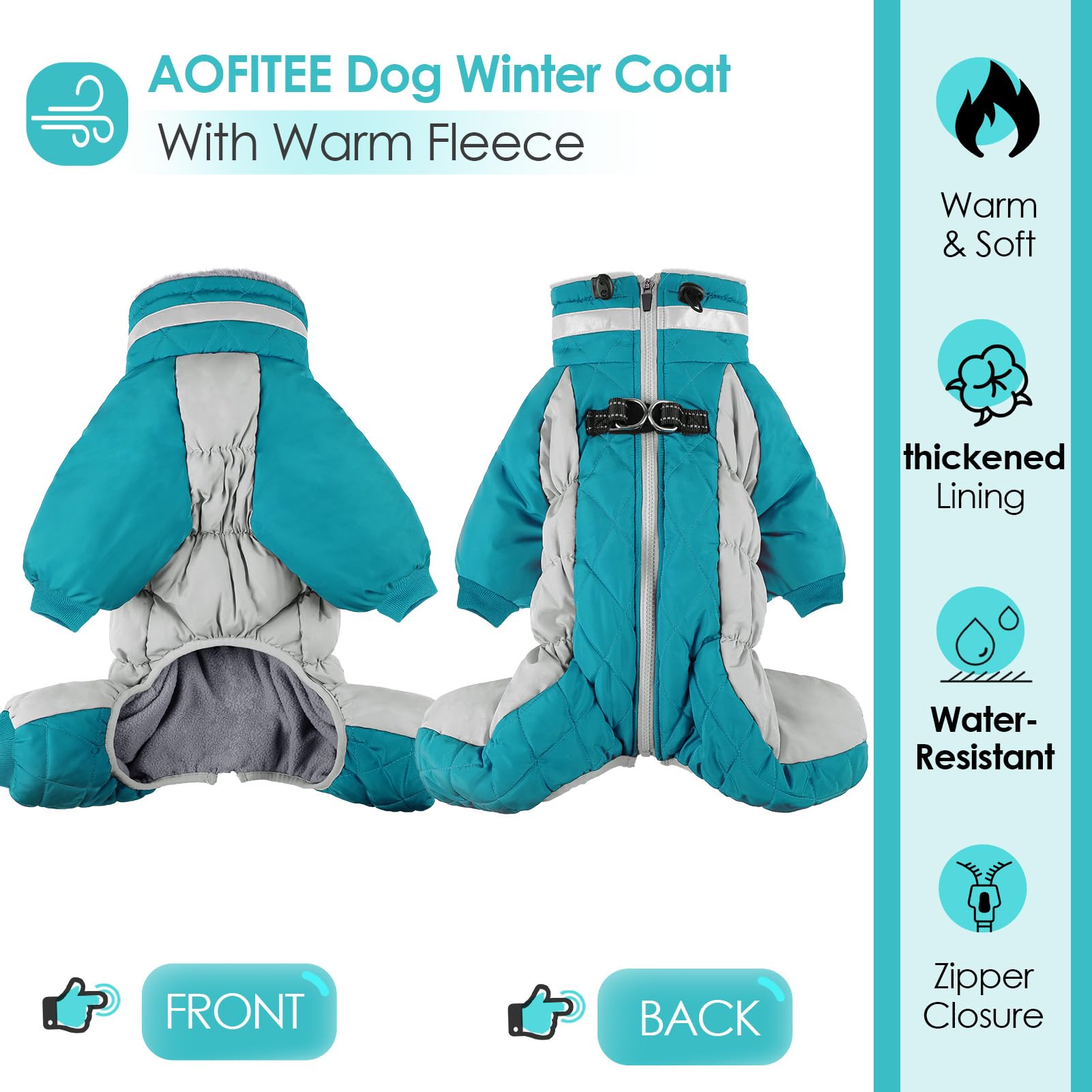 AOFITEE Fullbody - Abrigo de Forro Polar cálido para Perro, Abrigo de Invierno Resistente al Viento con arnés Integrado, Chaqueta de Nieve Reflectante para Perro, Traje de Nieve, Abrigo Acolchado de