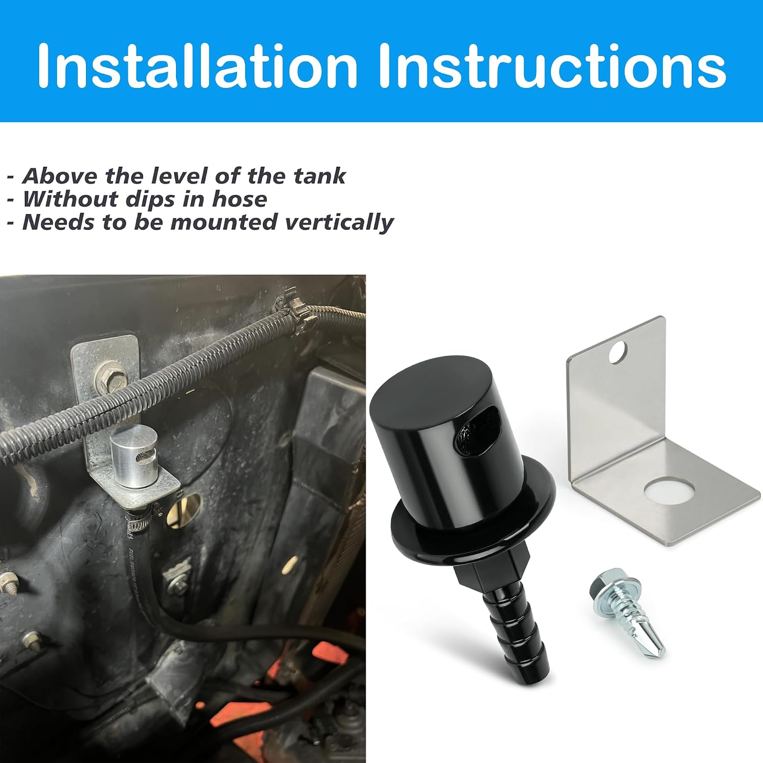 Remote Mount Fuel Tank Vent Valve Kit, 5/16" Barb Rollover Check Valve with Bracket, Detachable Vent Line Replacement, Compatible with 19-175 Upgrade – Black