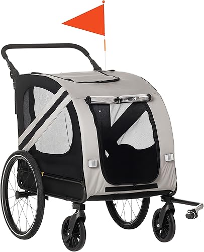 Miniatura 10 de Aosom Remolque de bicicleta para mascotas 2 en 1 para perros pequeños, cochecito de bicicleta de visibilidad en carretera, resistente a la