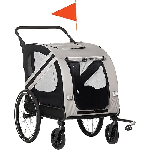 Aosom 2-in-1 Pet Bike Trailer for Small Dogs, Road-Visibility Bicycle Stroller, Weather-Strong Bike Wagon Trailer Sidecar Attachment