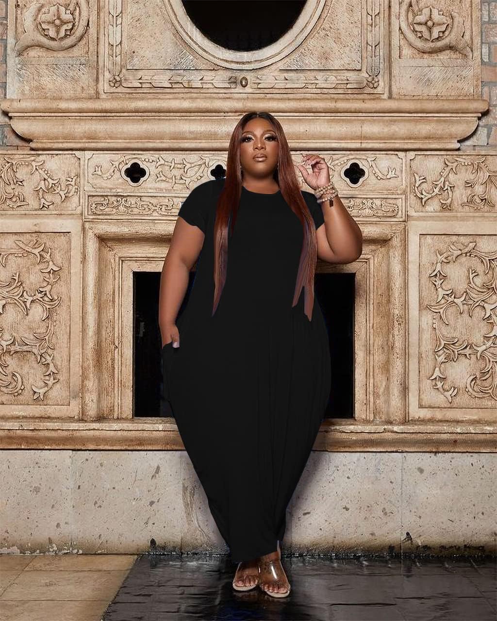 YeGine Oversize Tshirt Dress Plus Size Short Sleeve Maxi Dress with Pockets - Image 4