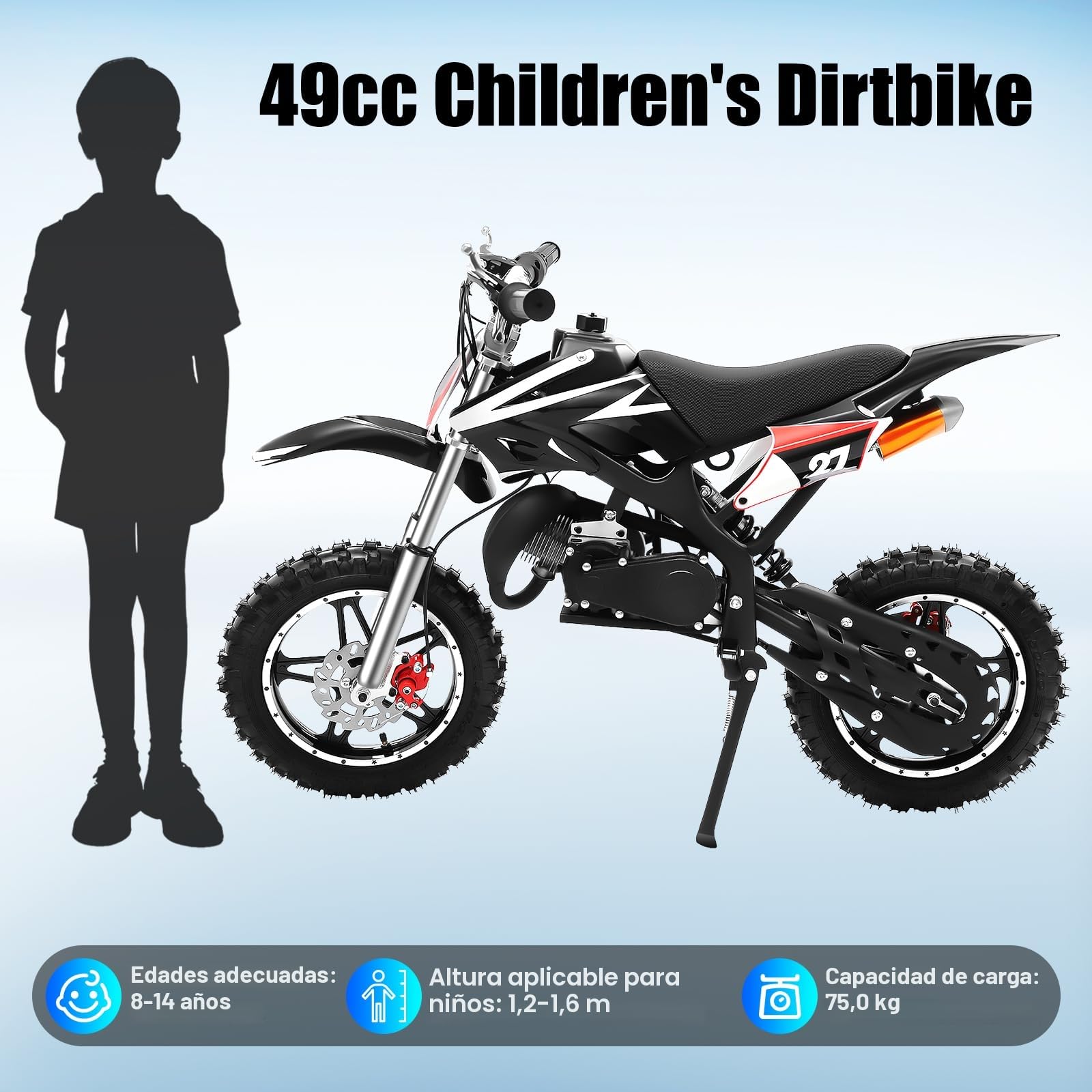 Bicicleta de cross para niños, 2 tiempos, 49 ccm, motor de 10 pulgadas, moto de bolsillo, Dirt Bike | Motocross | Pocketbike | Motorsport Dirtbike