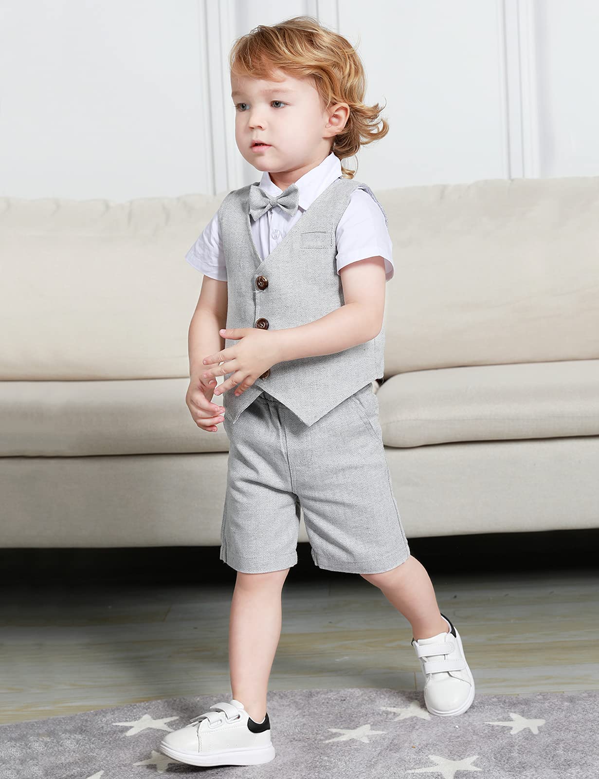 mintgreen Baby 3St Gentleman Outfit, Fischgrätenmuster Hochzeit Taufkleidung Hemd & Weste & Shorts, 1–6 Jahre
