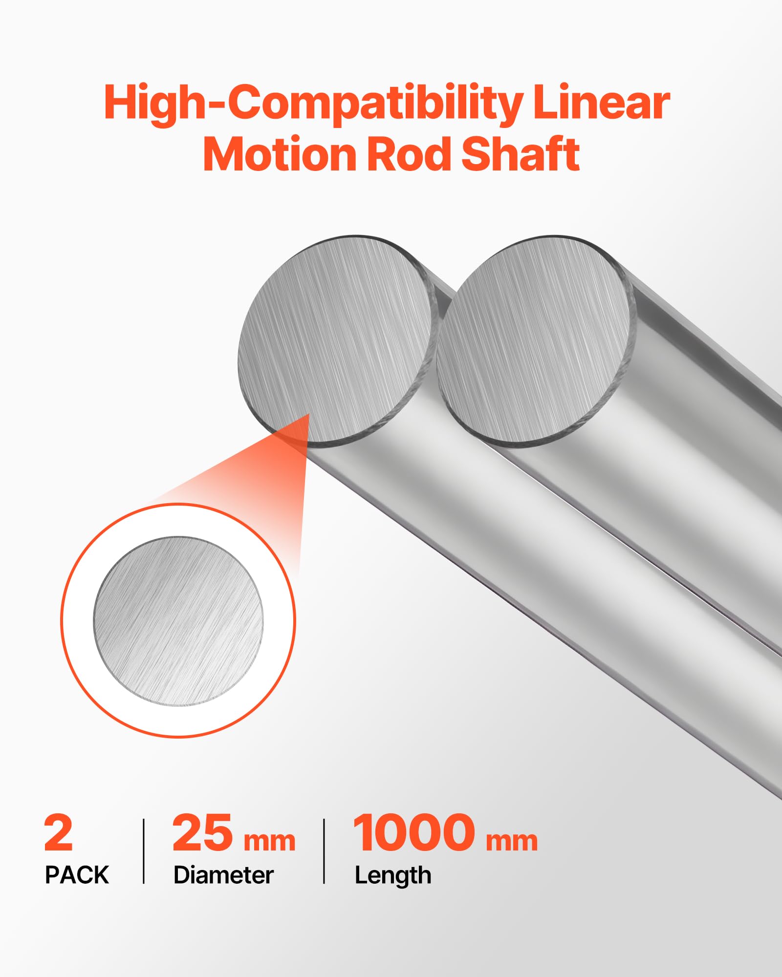 VEVOR Asta di Movimento Lineare 2 pezzi 25 mm x 1000 mm, Albero della Barra Lineare in Acciaio al Carbonio SFC25, Asta per Guide Lineari per Macchina da Taglio, Rettifica, Fresatura Perforazione