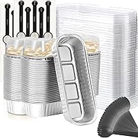 Vista 20 de Mini Moldes para Hornear Pan con Tapas y Cucharas (Paquete de 50, 6.8oz) Moldes Rectangulares de Papel de Aluminio para Hornear Recipientes Bandejas