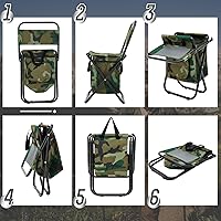 Vista 5 de Jerify 2 sillas de pesca con bolsa enfriadora, taburete de pesca compacto plegable multifuncional, silla de caza, taburete portátil con respaldo