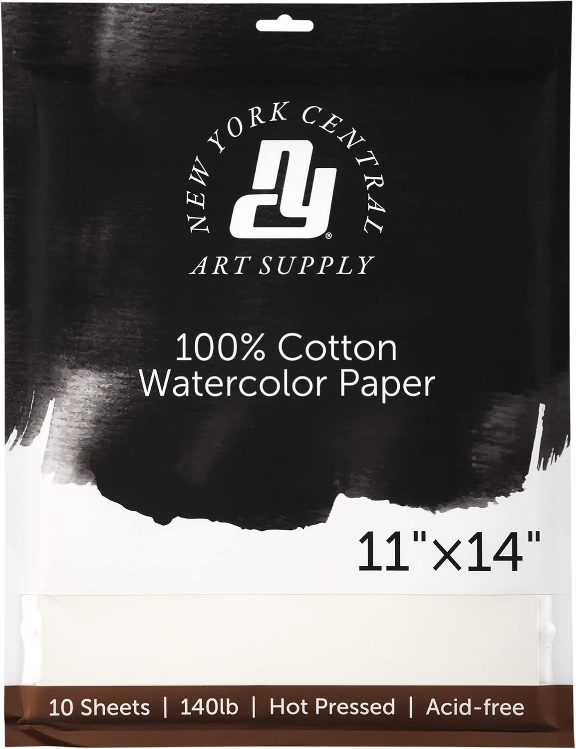 New York Central Watercolor Paper - 11x14-1 Pack of 10 Sheets, 140 lb. Hot Press - 100% Cotton, Acid-Free, Archival Quality, Bright White Watercolor Paper Pad for Wet & Dry Media