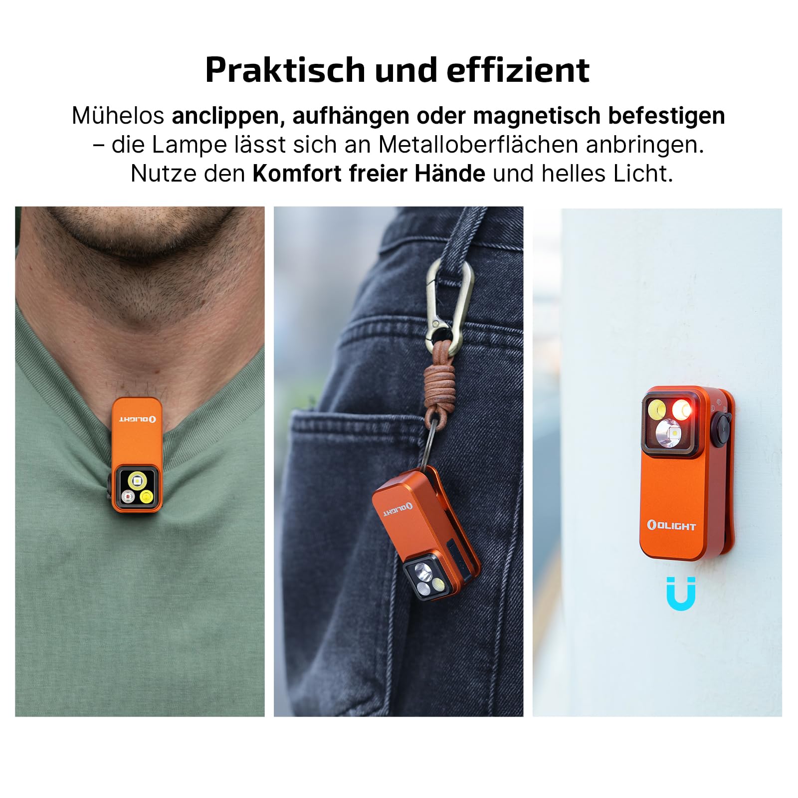 OLIGHT Oclip Pro Mini LED Taschenlampe 500 LM USB-C wiederaufladbar IPX6 Clip Lampe Orange