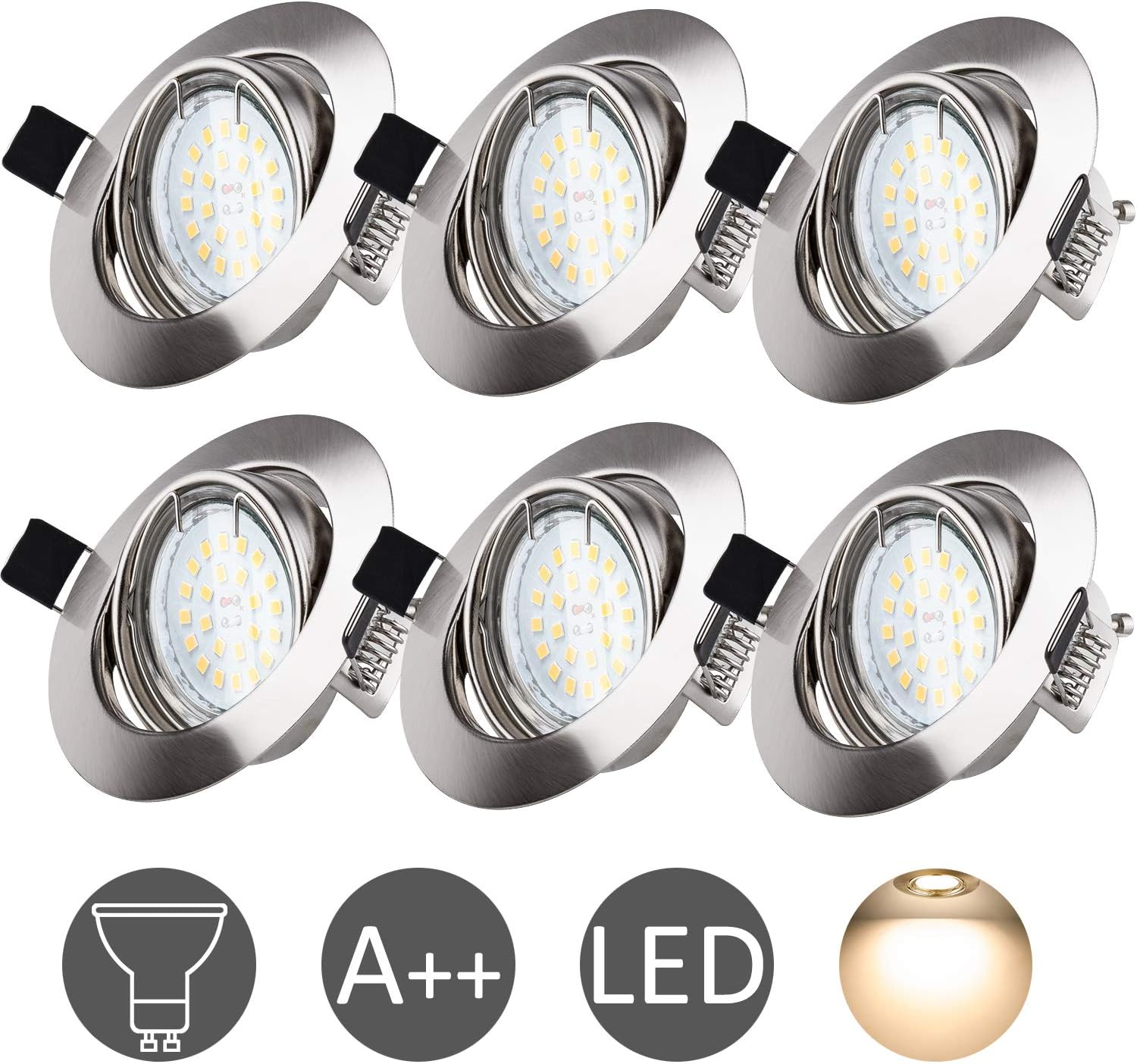 LED Recessed Ceiling Lights Wowatt 6X 6W Warm White GU10 Spotlights Round Rotatable Downlights Equivalent to 50W Halogen Bulb 2800K 600LM CRI 83Ra 230V 120°Beam Angle for Living Room Bedroom Kitchen [Energy Class A++]