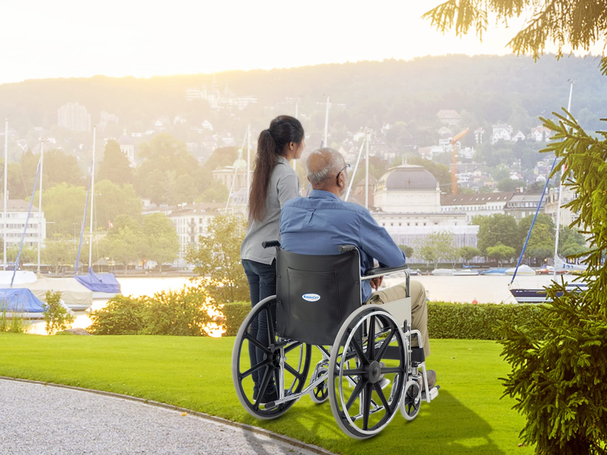 KosmoCare Dura Rexine Doli Wheelchair | Heavy-Duty Steel Frame | Chrome Plated Coating | Rexine Upholstery Seat | Extendible Rods | 24” Rear Wheels | PVC Front Casters | Foldable Design - Image 7 thumbnail