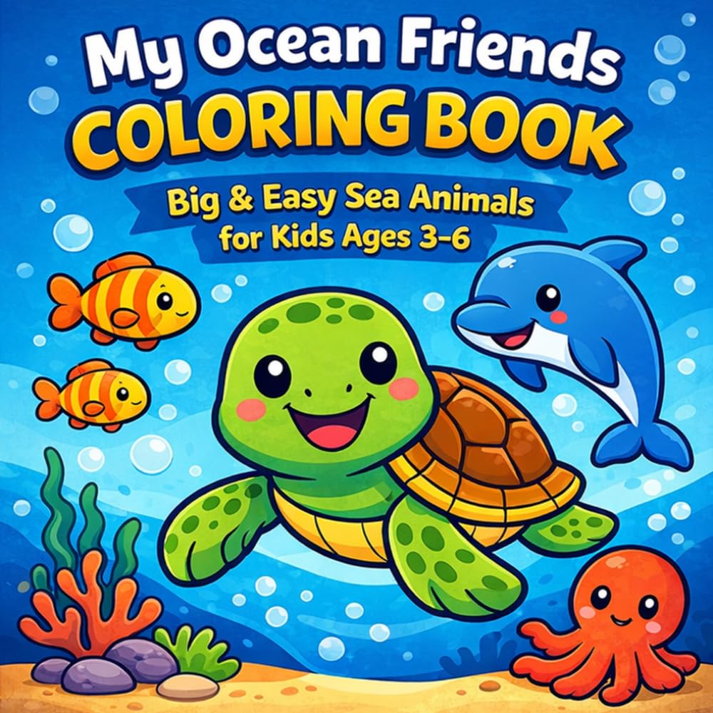 My Ocean Friends Coloring Book: Big and Easy Sea Animals for kids ages 3-6 (My Friends)