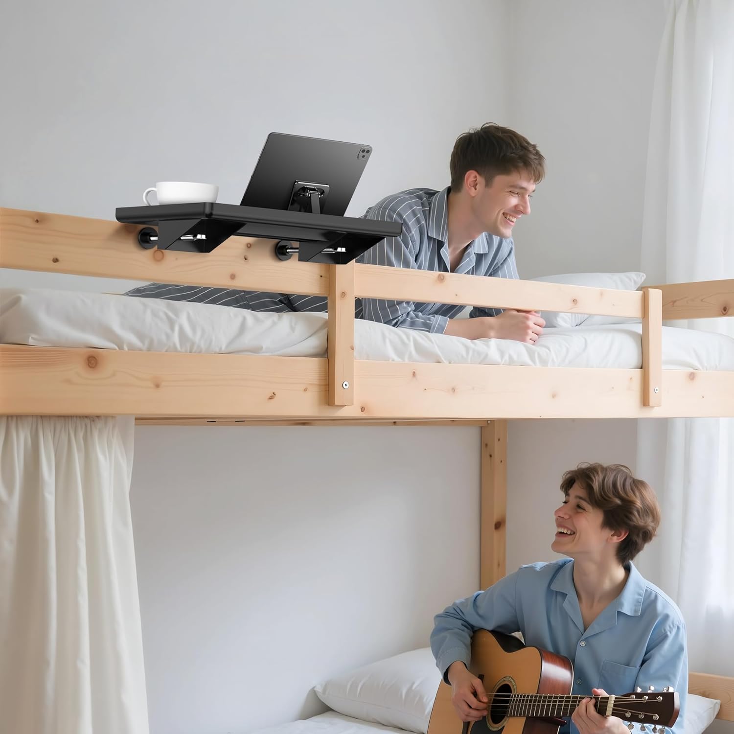 Bedside Shelf for Dorm Room Bunk Bed, Loft Shelf for Bunk Bed, Clip on Bed Side Table Tray for Dorm Bed, College Dorm Room Essentials for Girls/Guys, Bedside Tray with Cable Management, Back to School