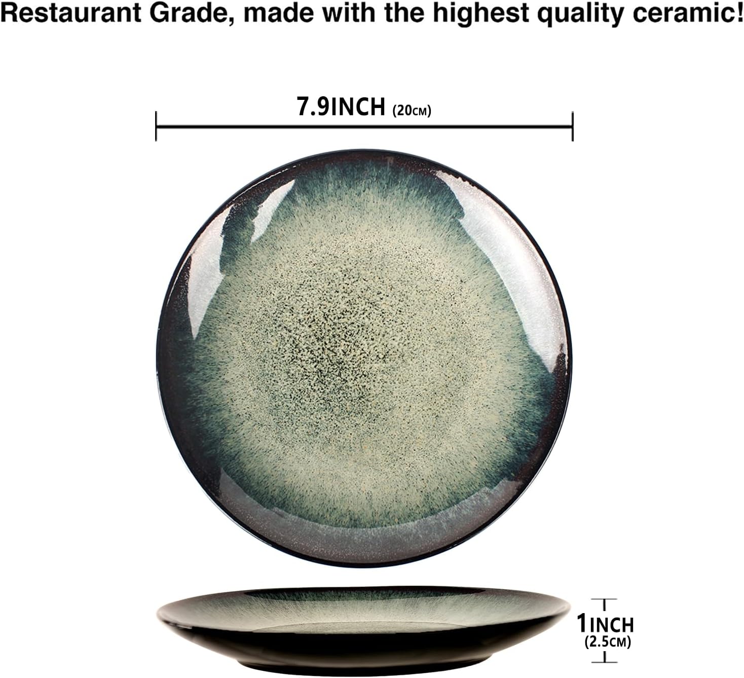 7.9 Inch Porcelain Plates Set, for Appetizer, Dinner Plates, Salad, Dessert, Snacks, Serving Plate Set of 6, Microwave and Dishwasher Safe, apply Home, Restaurant - Image 2