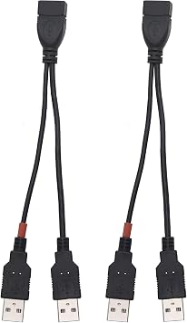 YOUCHENG 30cm USB 2.0A Female to Dual A Male Y Hub Adapter Cable for Computers and Mobile Phones - Data Transmission on One Port 2-Pack