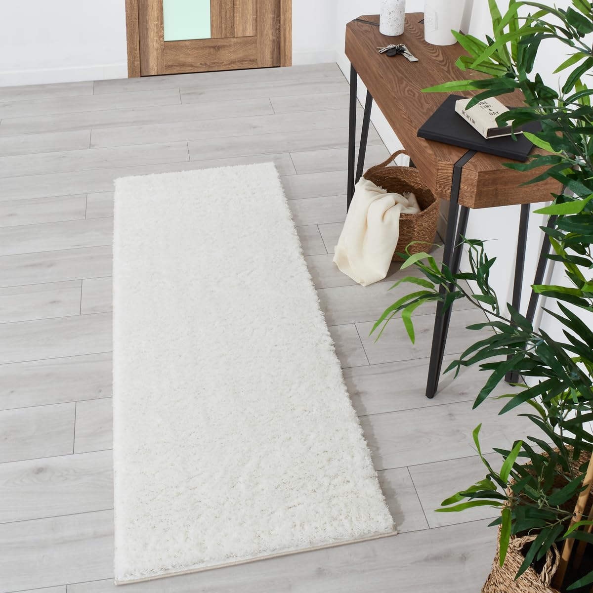 Nazar Tapis Cosy Uni Shaggy Moelleux, Salon, Chambre, Doux à Poils Longs (160x230 cm, Blanc)
