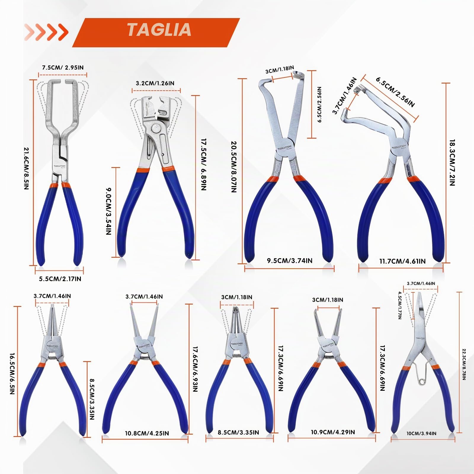 Set di 9 Pinze Multiuso – Pinze per Fascette, Linee Carburante, Connettori Elettrici e Seeger con Valigetta, Impugnature Antiscivolo | Kit di pinze per scollegamento elettrico e anelli elastici con pinze interne/esterne, manici ergonomici antiscivolo