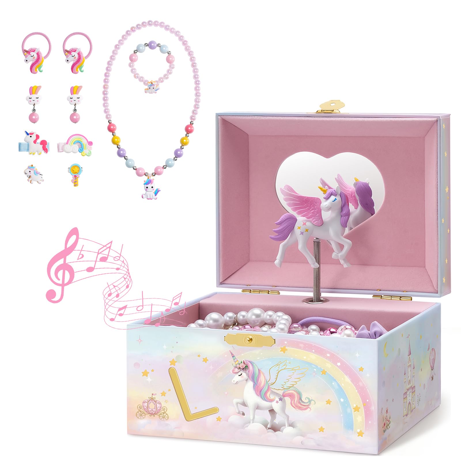Lolalet Unicorn Musical Jewelry Box for Girls Kids(Box with Jewelry) -L
