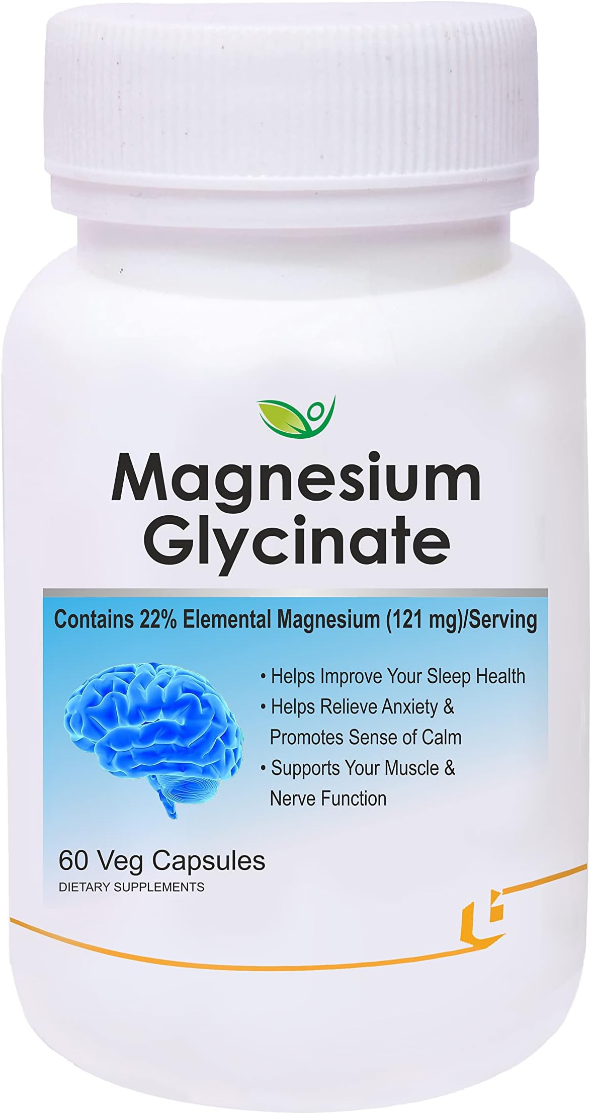 Magnesium Glycinate | Highest Bioavailability | Cramps, Sleep & Mood balance | Chelated Form With Superior Absorption | Muscle Recovery & Nerve Function | 60 Veg Capsules