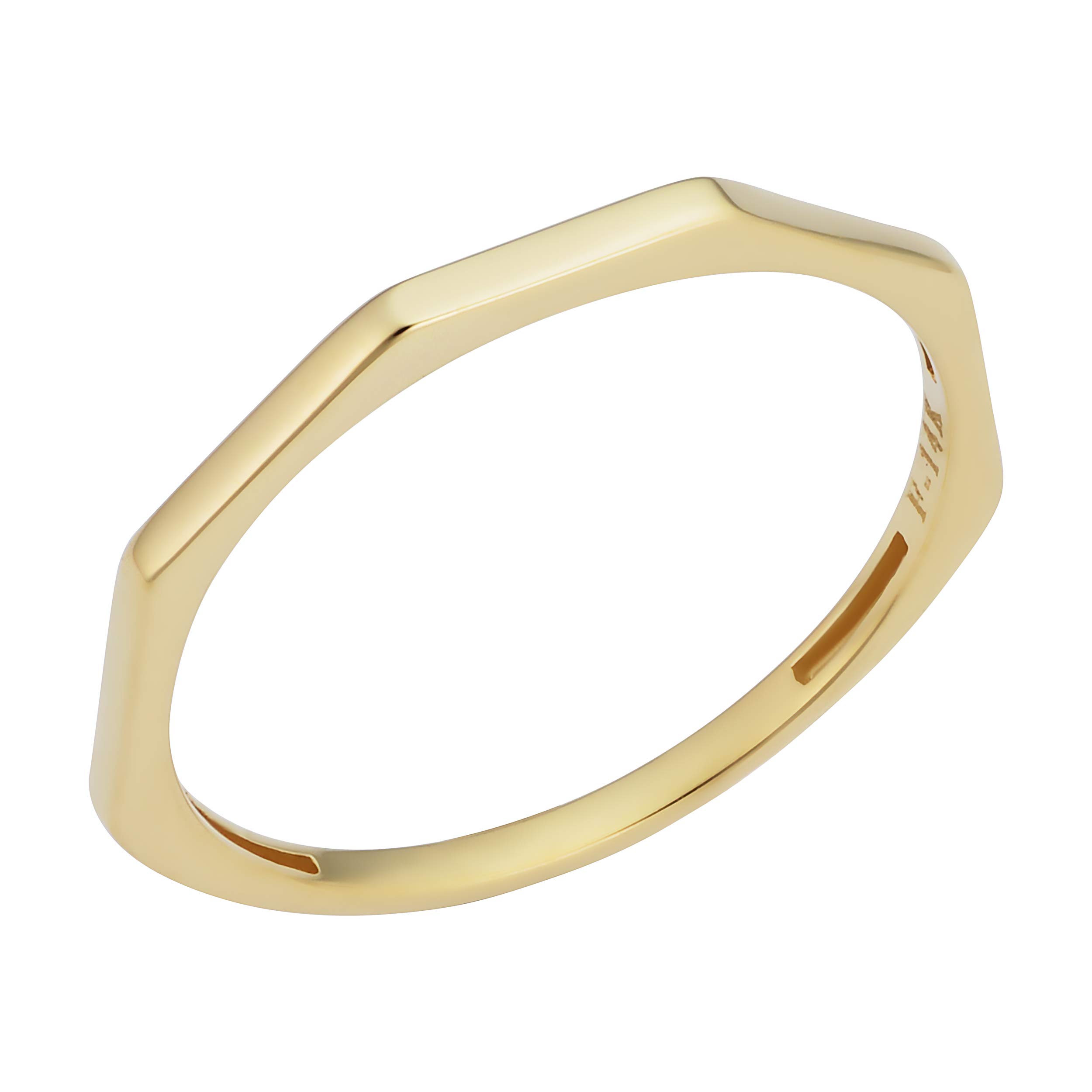 KoolJewelry Minimalist Women's 14k Yellow, White or Rose Gold Hexagon Geometric Ring (1.5 mm)