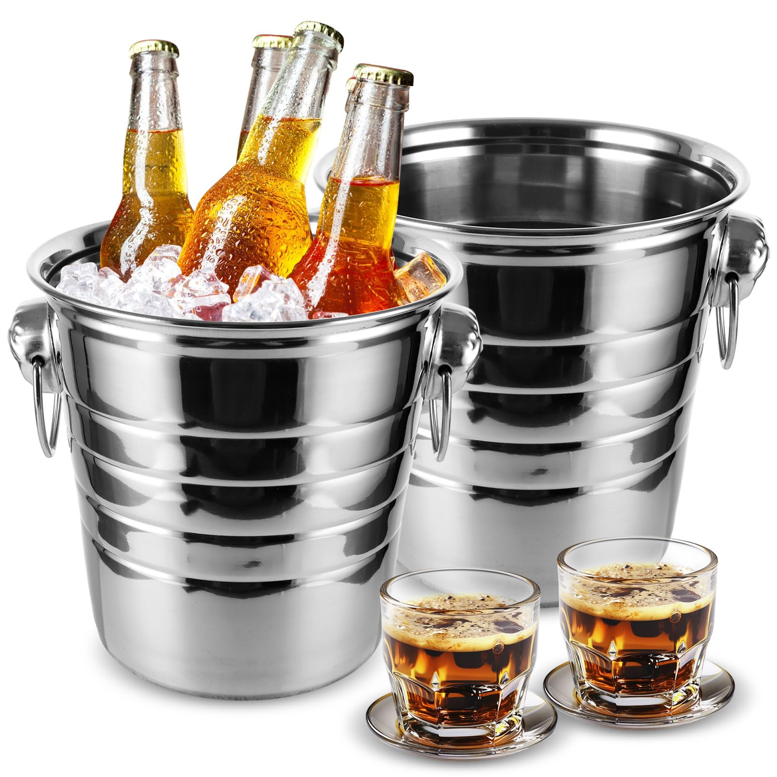 CYEER 2 Pcs 3L Champagne Wine Ice Bucket, Stainless Steel Silver Bottle Cooler with Handles, Small Strong and Durable Pineapple Ice Bucket Chip Basket