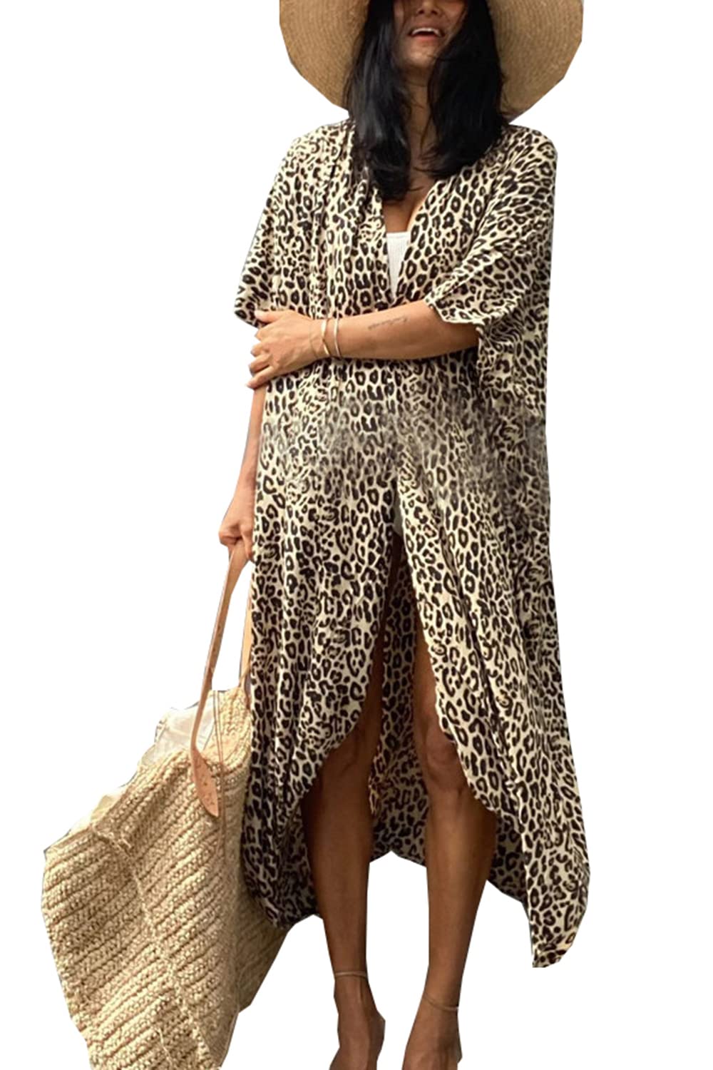 YouKD Traje de Baño de Kimono de Playa Bohemio de Kaftan Largo de Verano para Cubrir Vestido de Talla Grande para Mujer