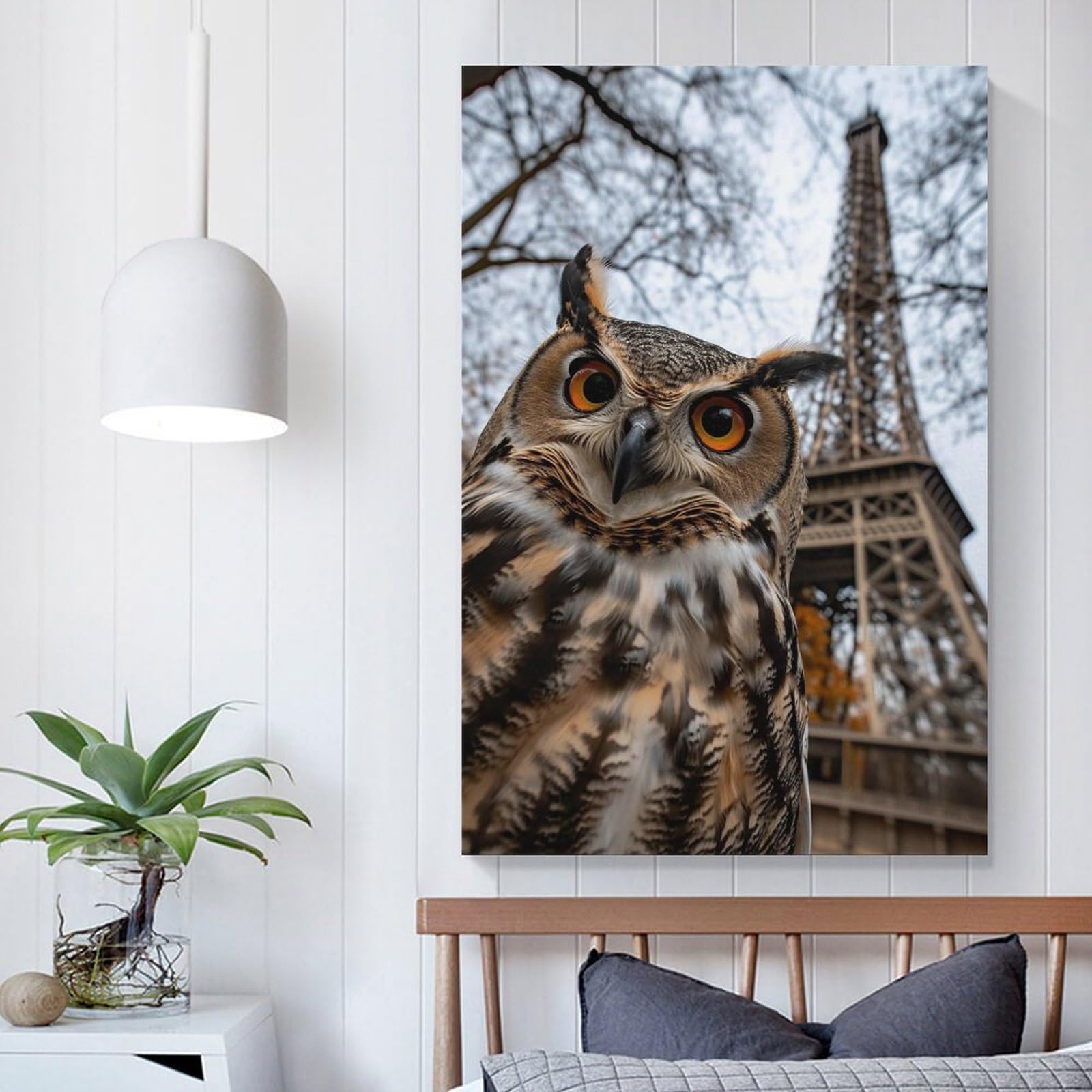Amazon.co.jp: 絵画 エッフェル塔とフクロウの写真インテリア 絵画