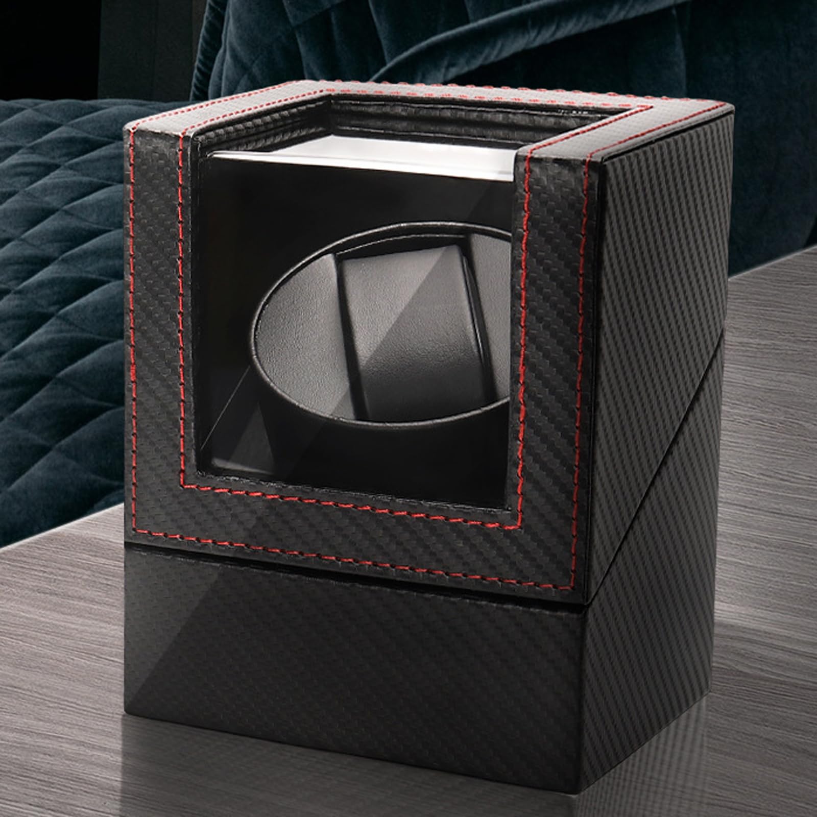 Remontoir Montre Automatique,Boite Montre Automatique,Remontoir Automatique avec LumièRe LED,BoîTe De Remontoir De Montre pour 1 Montres,Remontoir Automatique en Cuir PU