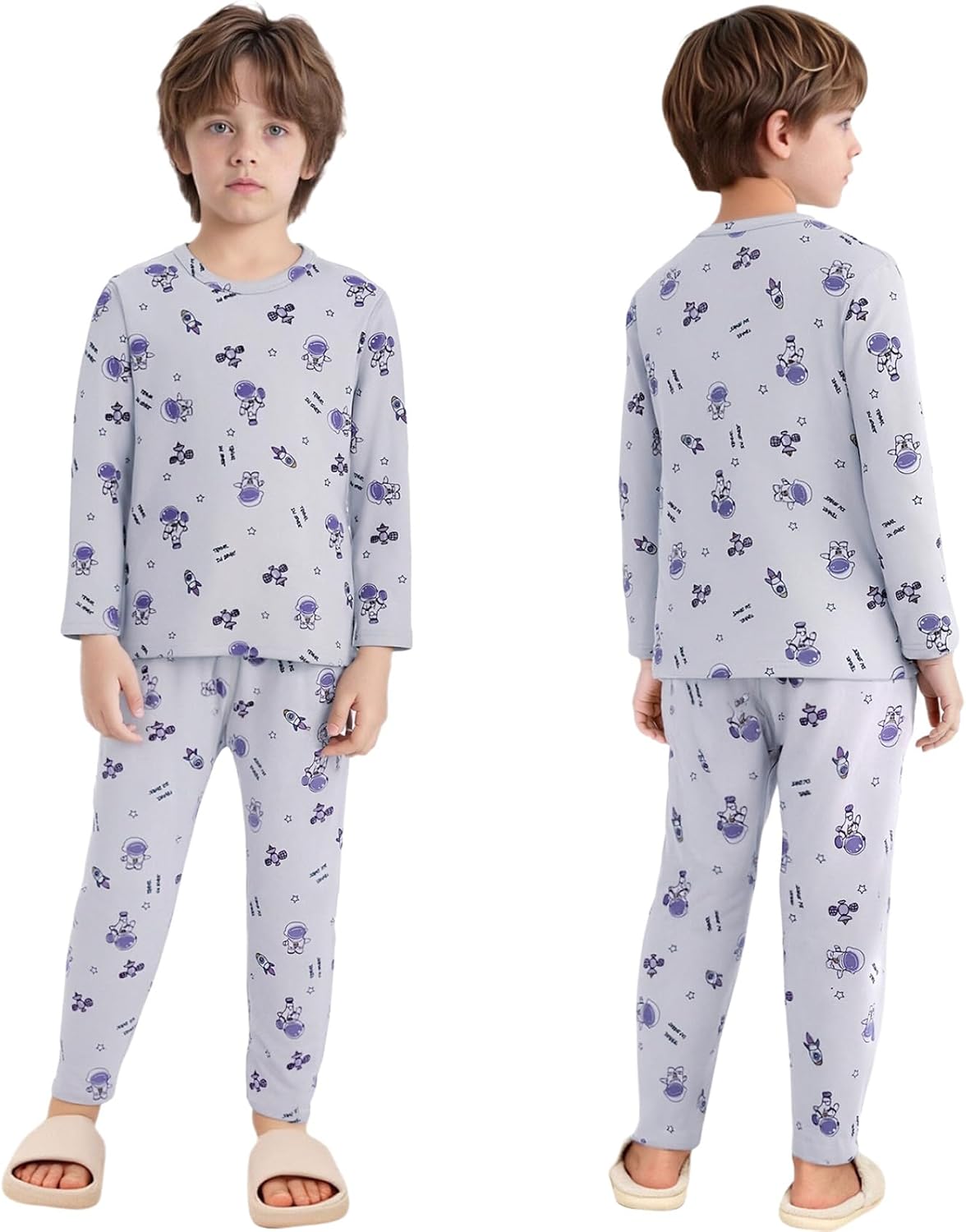 JEYPINMI Boys Thermal Underwear 2-Piece Baselayer Set Casual Wear Fleece Lined Tops Leggings Long Johns
