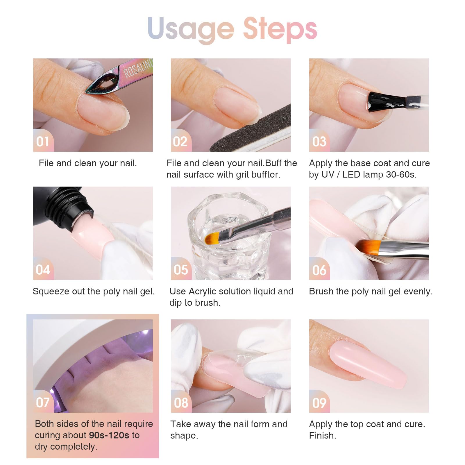 ROSALIND Rosa Bianco gel Unghie 2 Colori 60ml Pink White Acrylic Poly Nail Extention Estensione Smalti per Unghie Rapida Stampo Finger per Saloni Nail DIY