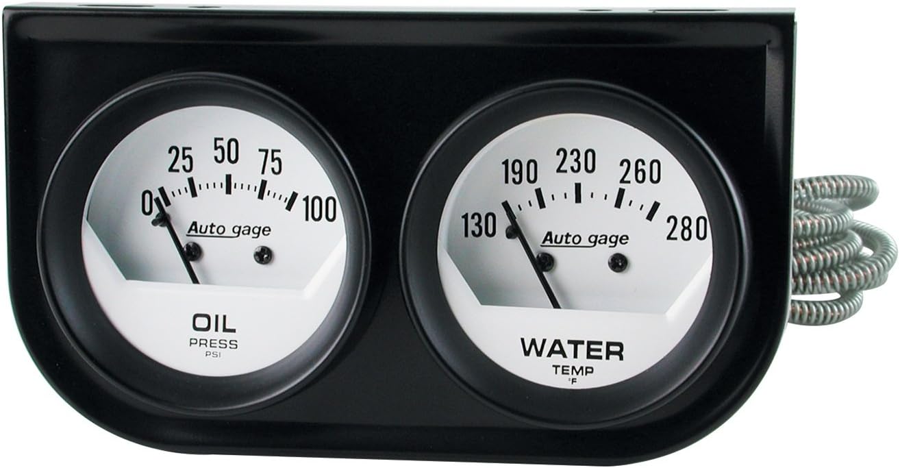 AUTO Meter 2323 Autogage White Oil/Water Gauge with Black Console 2.3125 in.