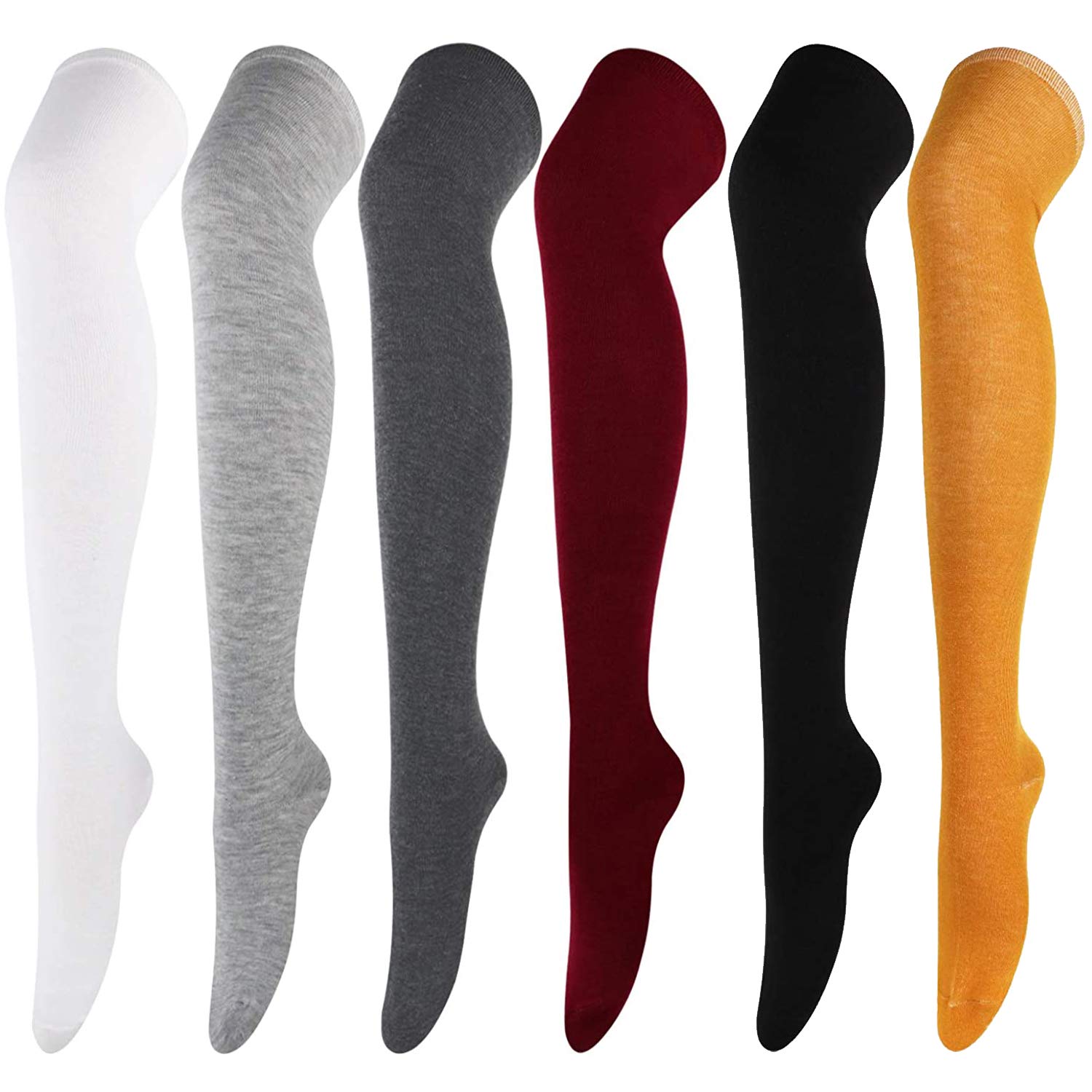 DRESHOW 6 Pairs Long Socks Thigh High Socks Tights Over Knee Socks Casual High Stockings for Girls and Women