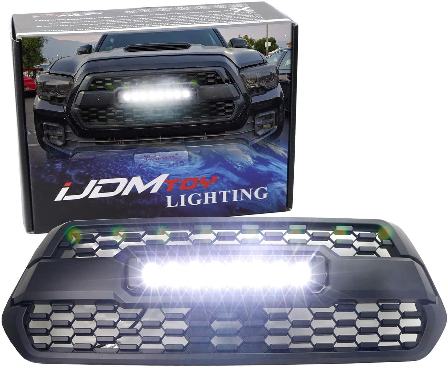 iJDMTOY 80W Grille Mount LED Light Bar Kit Compatible with 2016-2023 Toyota Tacoma, Incl (1) 80W High Power LED Lightbar, TRD Lettering Position Grill Mount Brackets, Relay Wiring w/On/Off Switch