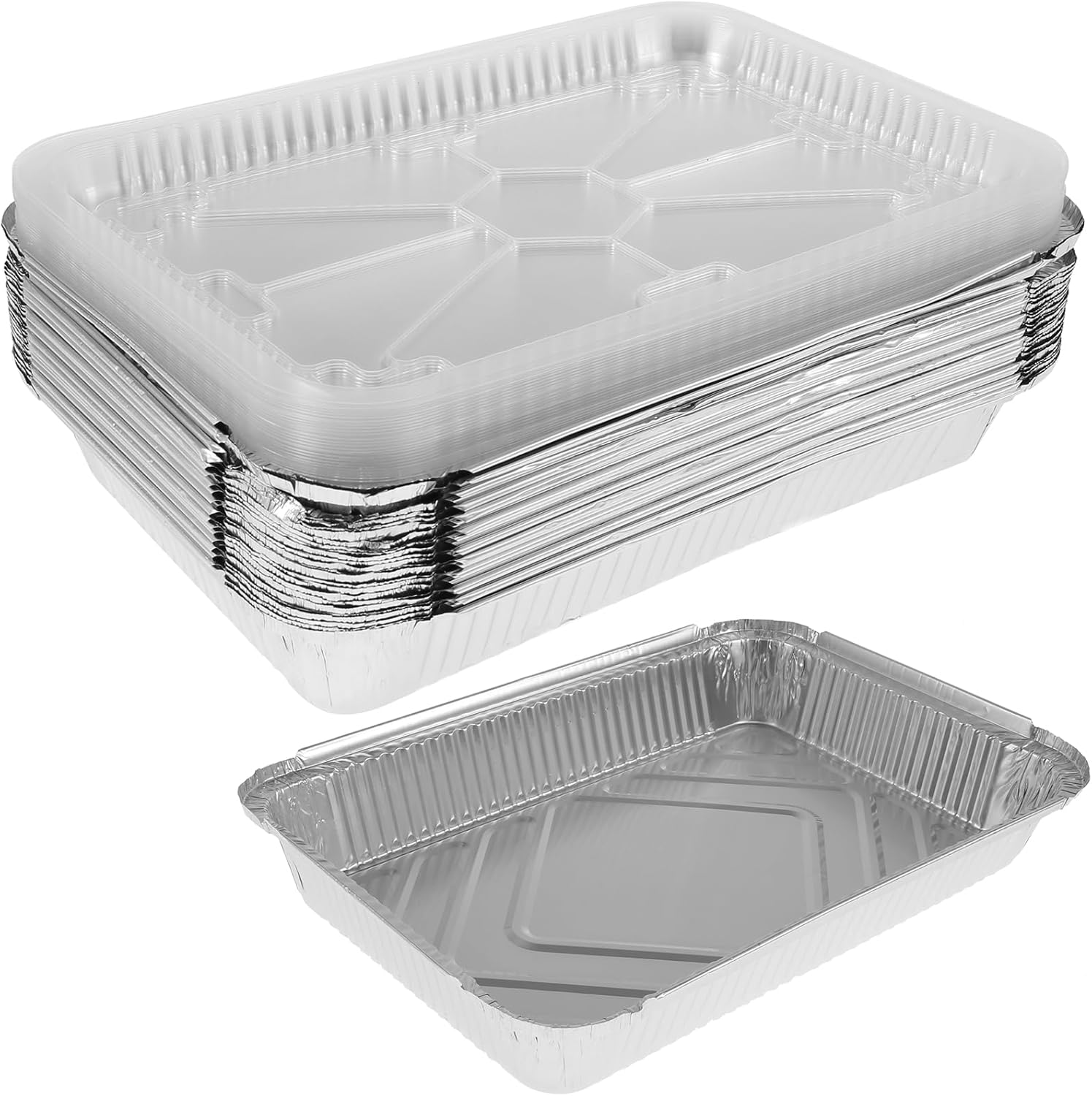 Aluminum Foil Pans with Lids (25-Pack, 12.4"×8.46") 4.75 LB Large Capacity Foil Food Containers Disposable Aluminum Pans Food Grade Leak Proof for Baking Cooking Roasting Heating